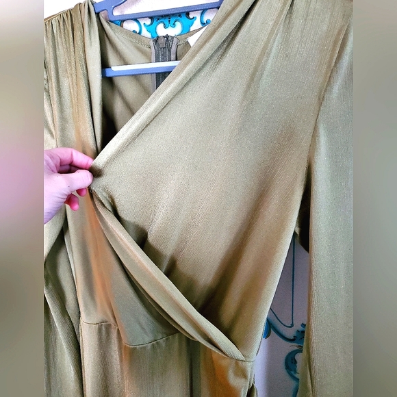 Bronx and Banco long sleeve super highleg slit maxi dress olive- large - Picture 7 of 8